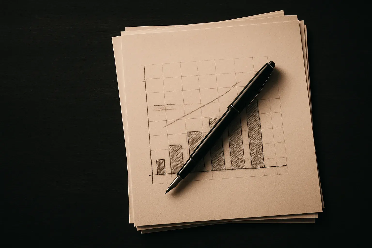 A printed monthly SEO report on a desk with a pen.