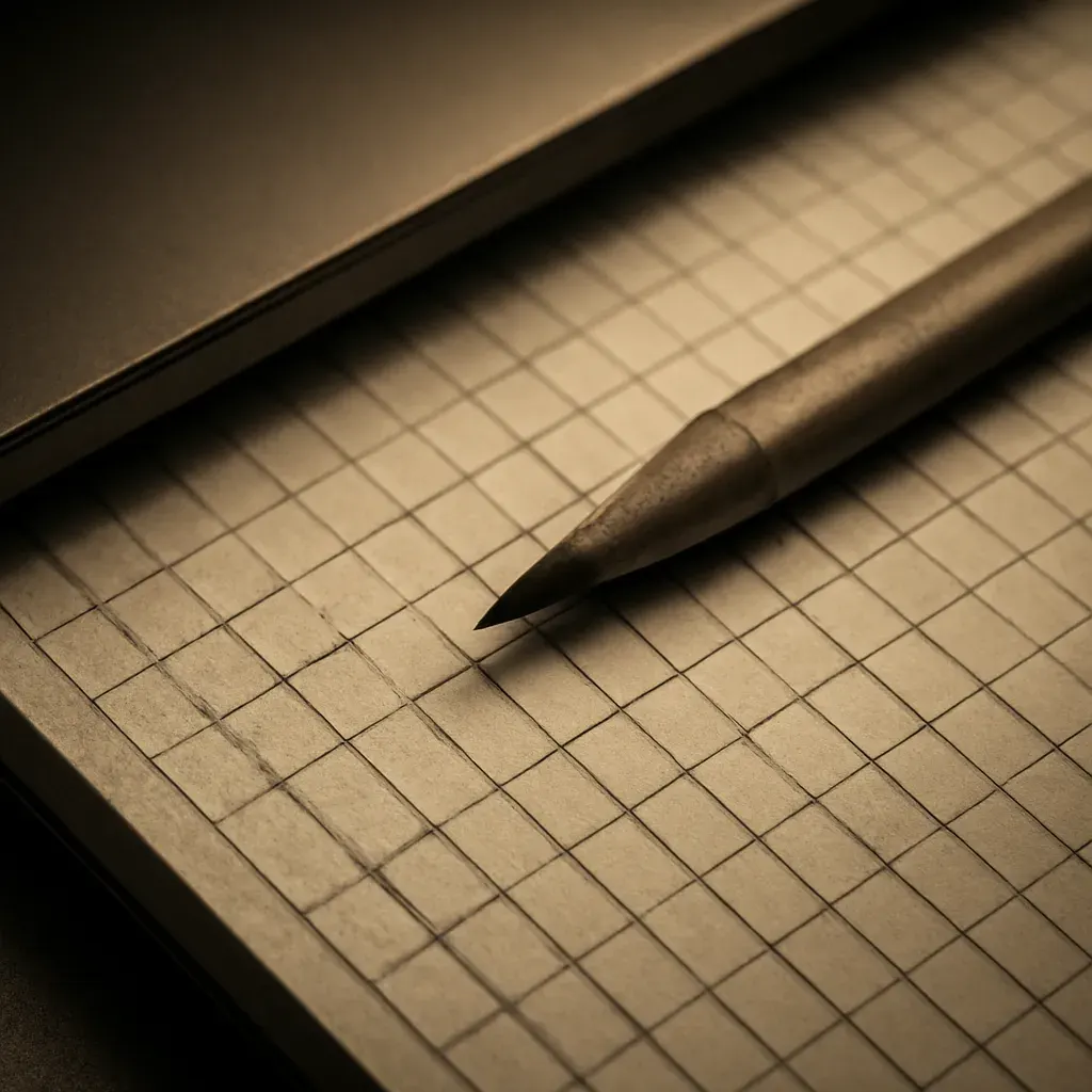 Close crop: notebook, ruled grid, screen edge.